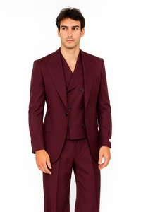 Tiglio Rosso Suit  - Classic Fit Athletic Cut 100% Wool Super 150s Italian Fabric Peak Lapel in Color Burgundy