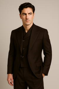 Tiglio Rosso Suit  - Classic Fit Athletic Cut 100% Wool Super 150s Italian Fabric Peak Lapel in Color Dark Brown