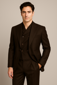 Tiglio Rosso Suit  - Classic Fit Athletic Cut 100% Wool Super 150s Italian Fabric Peak Lapel in Color Dark Brown