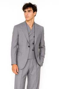 Tiglio Rosso Suit  - Classic Fit Athletic Cut 100% Wool Super 150s Italian Fabric Peak Lapel in Color Light Gray