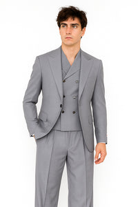Tiglio Rosso Suit  - Classic Fit Athletic Cut 100% Wool Super 150s Italian Fabric Peak Lapel in Color Light Gray