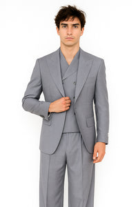 Tiglio Rosso Suit  - Classic Fit Athletic Cut 100% Wool Super 150s Italian Fabric Peak Lapel in Color Light Gray