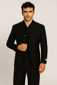 Tiglio Rosso Suit  - Classic Fit Athletic Cut 100% Wool Super 150s Italian Fabric Peak Lapel in Color Black