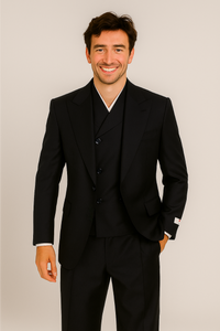 Tiglio Rosso Suit  - Classic Fit Athletic Cut 100% Wool Super 150s Italian Fabric Peak Lapel in Color Navy