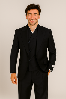 Tiglio Rosso Suit  - Classic Fit Athletic Cut 100% Wool Super 150s Italian Fabric Peak Lapel in Color Navy