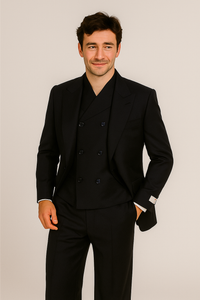 Tiglio Rosso Suit  - Classic Fit Athletic Cut 100% Wool Super 150s Italian Fabric Peak Lapel in Color Navy