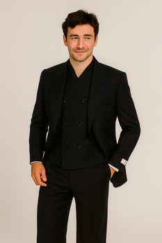 Tiglio Rosso Suit  - Classic Fit Athletic Cut 100% Wool Super 150s Italian Fabric Peak Lapel in Color Navy