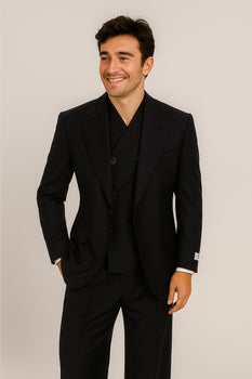 Tiglio Rosso Suit  - Classic Fit Athletic Cut 100% Wool Super 150s Italian Fabric Peak Lapel in Color Navy