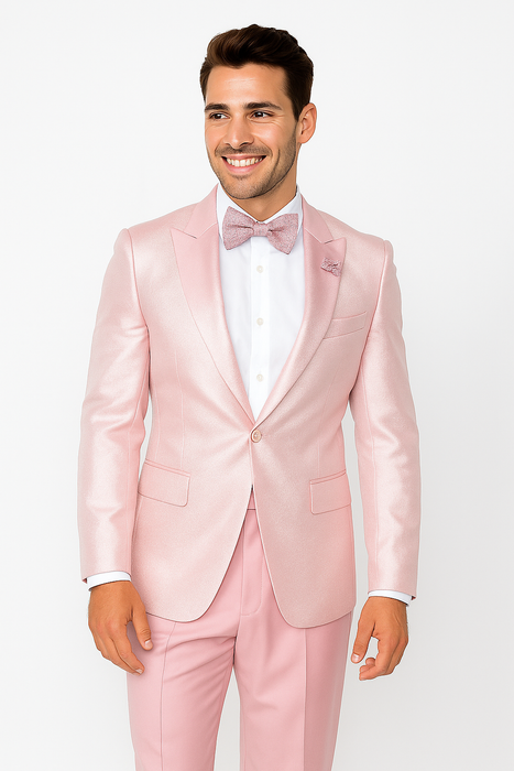 Tiglio Rosso Suit  - Classic Fit Athletic Cut 100% Wool Super 150s Italian Fabric Peak Lapel in Color Light Pink