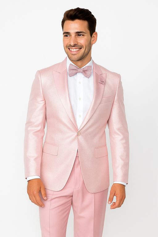 Tiglio Rosso Suit  - Classic Fit Athletic Cut 100% Wool Super 150s Italian Fabric Peak Lapel in Color Light Pink