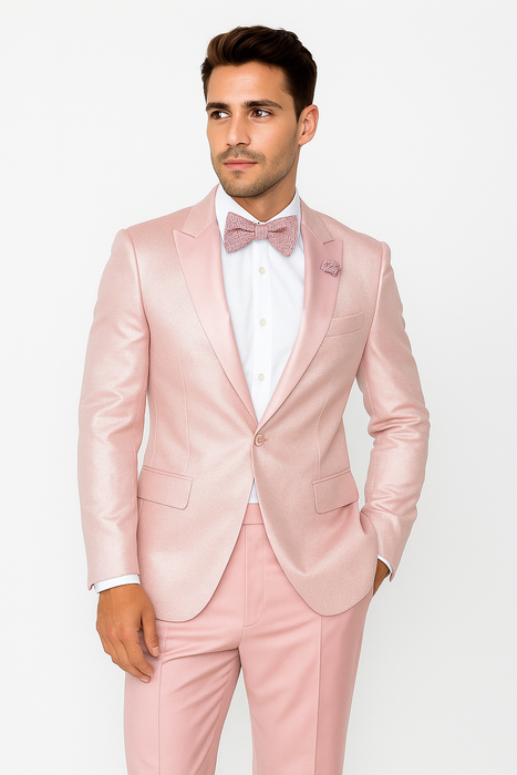 Tiglio Rosso Suit  - Classic Fit Athletic Cut 100% Wool Super 150s Italian Fabric Peak Lapel in Color Light Pink