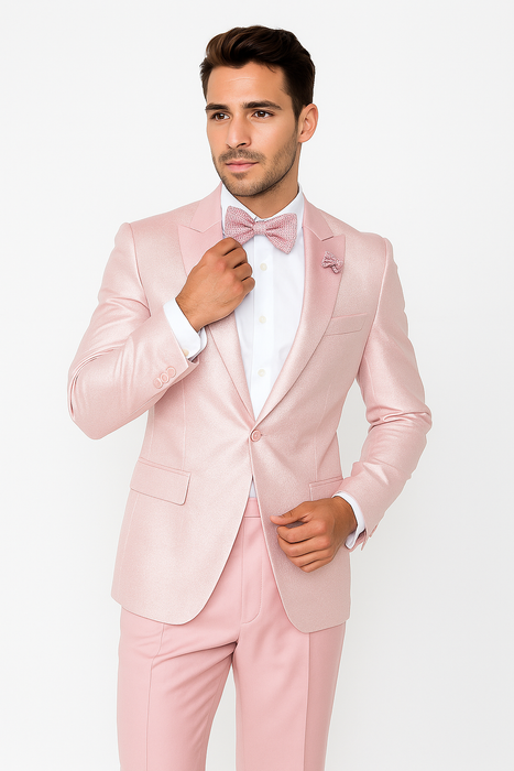 Tiglio Rosso Suit  - Classic Fit Athletic Cut 100% Wool Super 150s Italian Fabric Peak Lapel in Color Light Pink