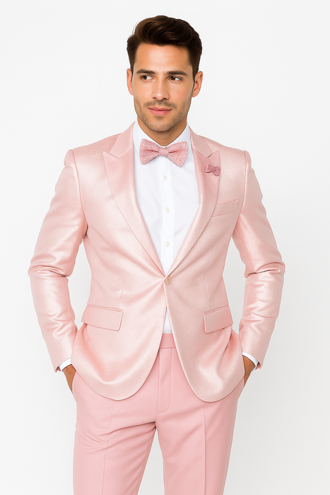 Tiglio Rosso Suit  - Classic Fit Athletic Cut 100% Wool Super 150s Italian Fabric Peak Lapel in Color Light Pink