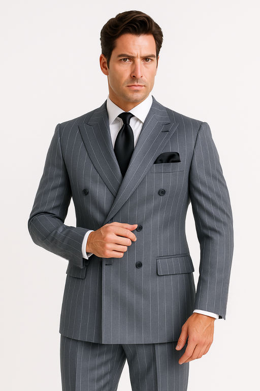 Rossiman Suit  - Classic Fit Athletic Cut 100% Wool Super 150s Italian Fabric Peak Lapel in Color Grey
