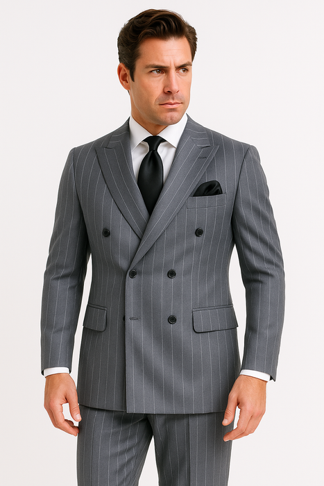 Rossiman Suit  - Classic Fit Athletic Cut 100% Wool Super 150s Italian Fabric Peak Lapel in Color Grey