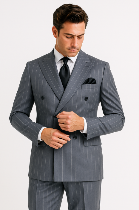 Rossiman Suit  - Classic Fit Athletic Cut 100% Wool Super 150s Italian Fabric Peak Lapel in Color Grey
