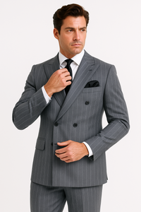 Rossiman Suit  - Classic Fit Athletic Cut 100% Wool Super 150s Italian Fabric Peak Lapel in Color Grey