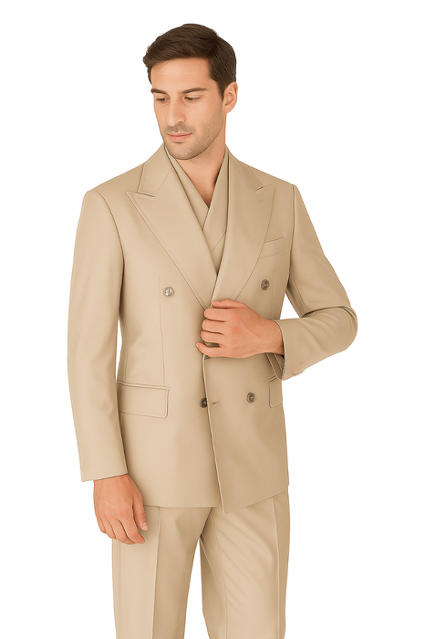 Tiglio Rosso Suit  - Classic Fit Athletic Cut 100% Wool Super 150s Italian Fabric Peak Lapel in Color Light Tan