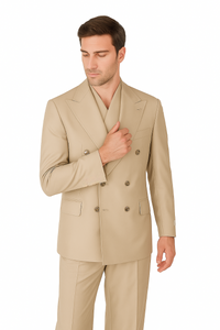 Tiglio Rosso Suit  - Classic Fit Athletic Cut 100% Wool Super 150s Italian Fabric Peak Lapel in Color Light Tan