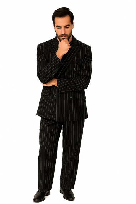 Tiglio Rosso Suit  - Classic Fit Athletic Cut 100% Wool Super 150s Italian Fabric Peak Lapel in Color Black/White