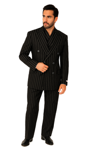 Tiglio Rosso Suit  - Classic Fit Athletic Cut 100% Wool Super 150s Italian Fabric Peak Lapel in Color Black/White