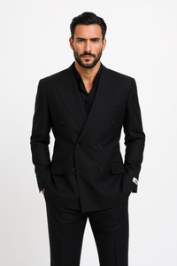 Tiglio Rosso Suit  - Classic Fit Athletic Cut 100% Wool Super 150s Italian Fabric Peak Lapel in Color Dark Black