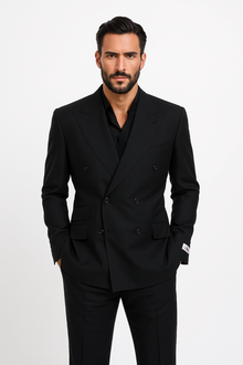 Tiglio Rosso Suit  - Classic Fit Athletic Cut 100% Wool Super 150s Italian Fabric Peak Lapel in Color Dark Black