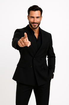 Tiglio Rosso Suit  - Classic Fit Athletic Cut 100% Wool Super 150s Italian Fabric Peak Lapel in Color Dark Black