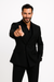 Tiglio Rosso Suit  - Classic Fit Athletic Cut 100% Wool Super 150s Italian Fabric Peak Lapel in Color Dark Black