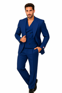 Tiglio Rosso Suit  - Classic Fit Athletic Cut 100% Wool Super 150s Italian Fabric Peak Lapel in Color Blue