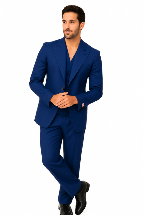 Tiglio Rosso Suit  - Classic Fit Athletic Cut 100% Wool Super 150s Italian Fabric Peak Lapel in Color Blue