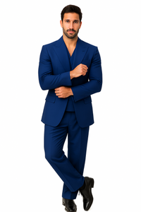 Tiglio Rosso Suit  - Classic Fit Athletic Cut 100% Wool Super 150s Italian Fabric Peak Lapel in Color Blue