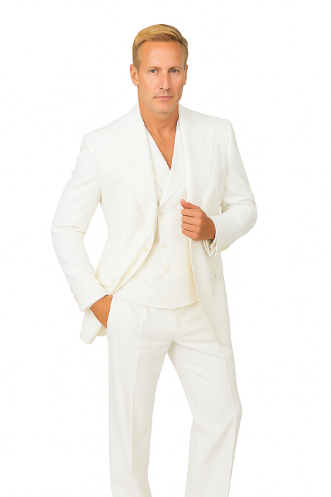 Tiglio Rosso Suit  - Classic Fit Athletic Cut 100% Wool Super 150s Italian Fabric Peak Lapel in Color Off White