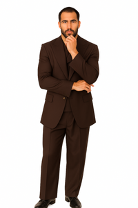 Tiglio Rosso Suit  - Classic Fit Athletic Cut 100% Wool Super 150s Italian Fabric Peak Lapel in Color Chocolate Brown
