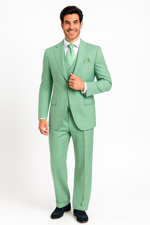Tiglio Rosso Suit  - Classic Fit Athletic Cut 100% Wool Super 150s Italian Fabric Peak Lapel in Color Mint Green