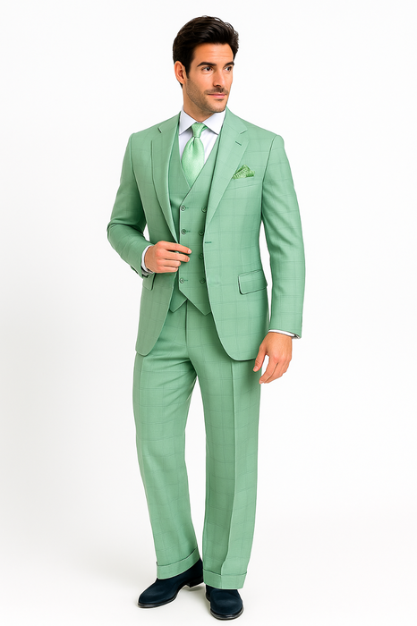 Tiglio Rosso Suit  - Classic Fit Athletic Cut 100% Wool Super 150s Italian Fabric Peak Lapel in Color Mint Green