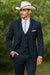 2 Button Vested Satin Trim Lapel Cowboy Tuxedo in Navy