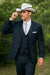 2 Button Vested Satin Trim Lapel Cowboy Tuxedo in Navy