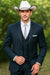 2 Button Vested Satin Trim Lapel Cowboy Tuxedo in Navy
