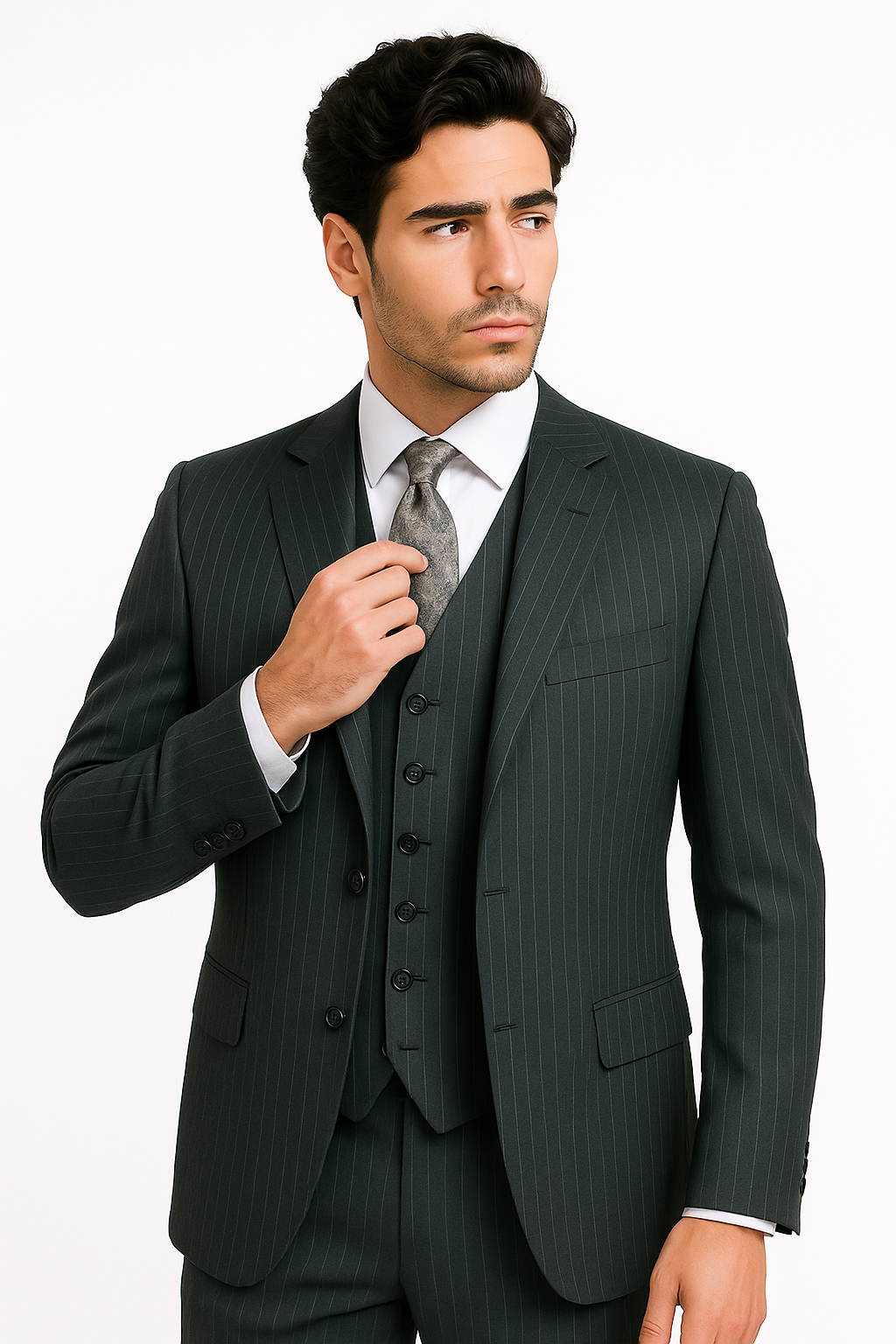 Charcoal Pinstripe 3 Piece 2 Button single three piece suit - Image 7