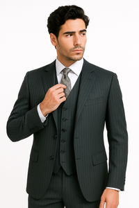 Charcoal Pinstripe 3 Piece 2 Button single three piece suit