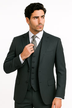 Charcoal Pinstripe 3 Piece 2 Button single three piece suit - Image 7