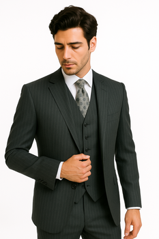 Charcoal Pinstripe 3 Piece 2 Button single three piece suit - Image 3