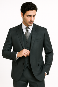 Charcoal Pinstripe 3 Piece 2 Button single three piece suit