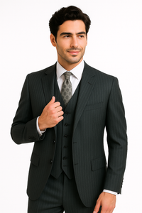 Charcoal Pinstripe 3 Piece 2 Button single three piece suit