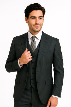 Charcoal Pinstripe 3 Piece 2 Button single three piece suit - Image 8