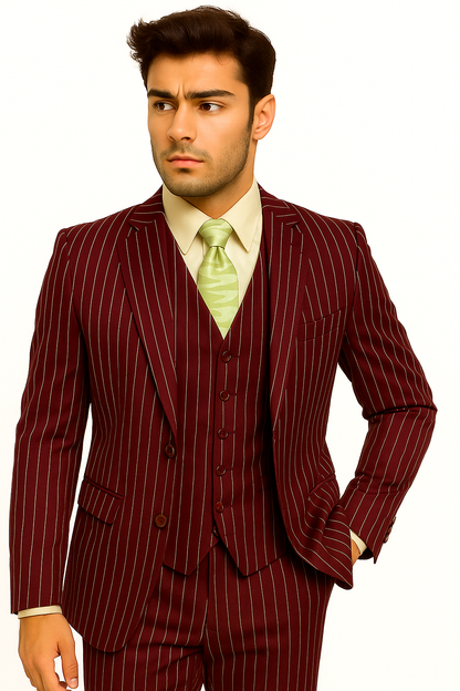 mens-gangster-pinstripe-2-button-double-breasted-vest-suit-in-hunter-or-burgundy Modern Fit