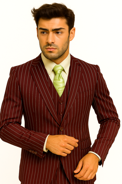 mens-gangster-pinstripe-2-button-double-breasted-vest-suit-in-hunter-or-burgundy Modern Fit