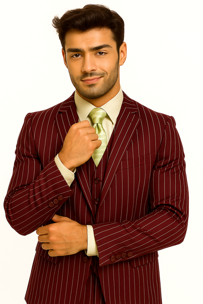 mens-gangster-pinstripe-2-button-double-breasted-vest-suit-in-hunter-or-burgundy Modern Fit