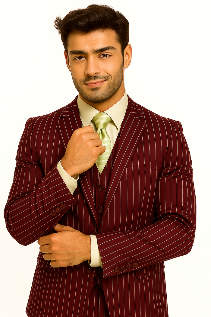 mens-gangster-pinstripe-2-button-double-breasted-vest-suit-in-hunter-or-burgundy Modern Fit